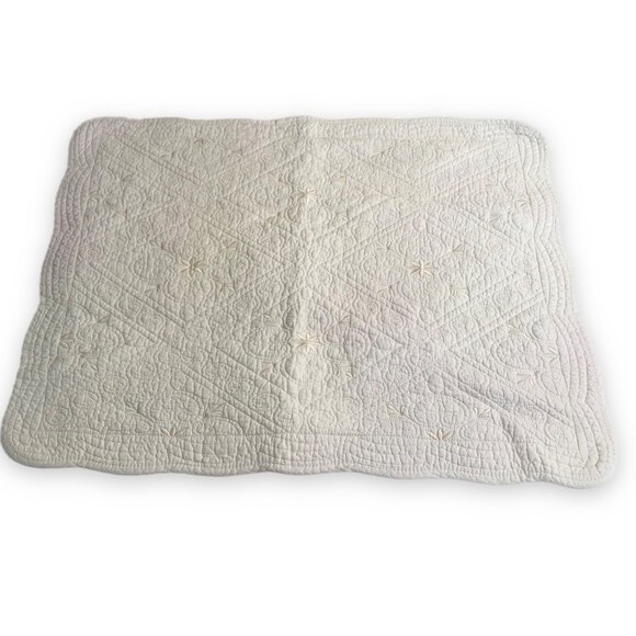 Vintage 90s Pillow Sham Embroidered Quilted Cream Linens - Picture 1 of 14